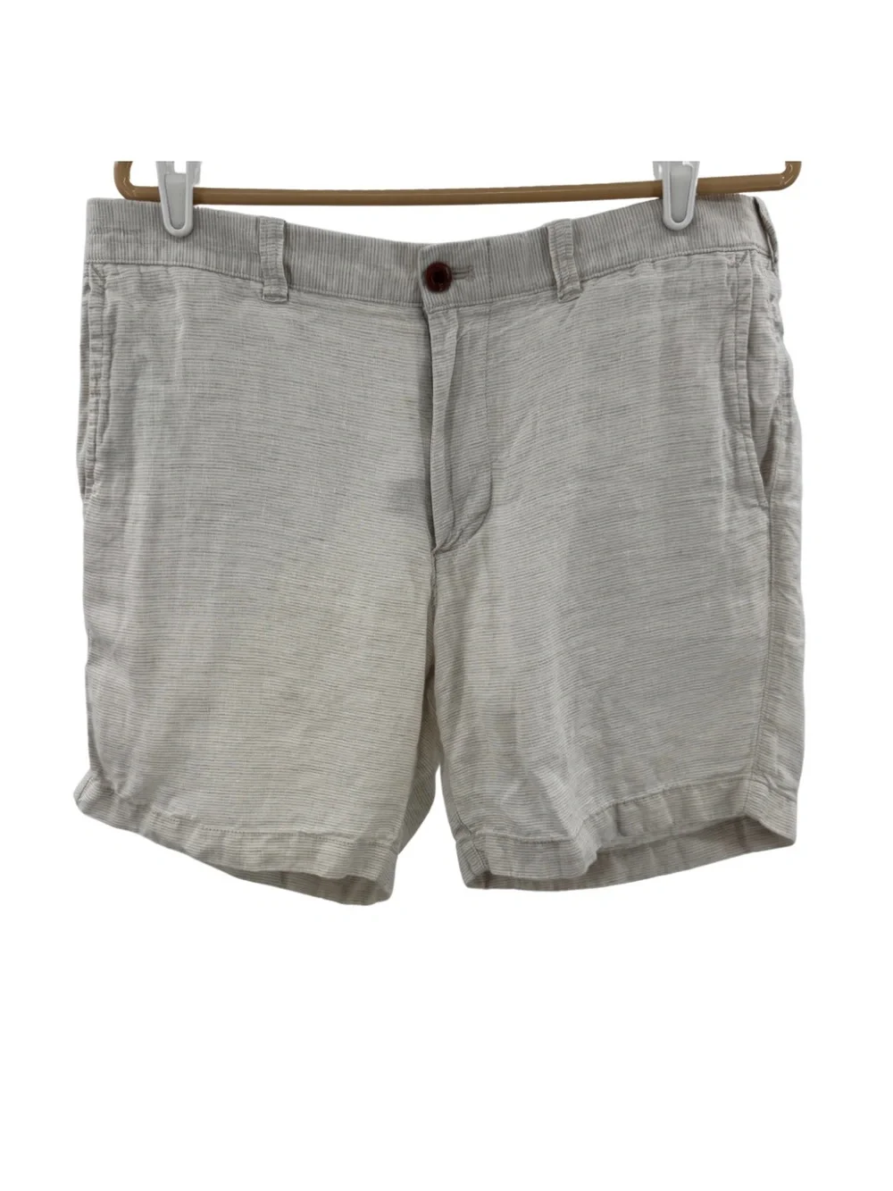 J. Crew Men's Cream Textured Flat-Front Shorts 100% linen 34 preppy summer